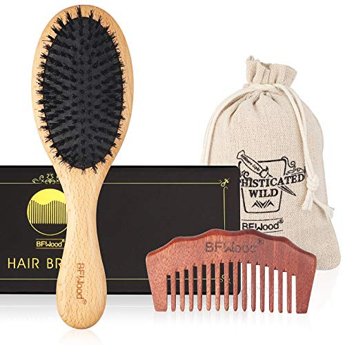 BFWood Boar Bristle Hair Brush - Pure Soft Hair Brush for Fine Thin Hair