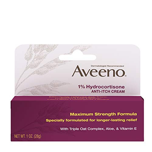 Aveeno Maximum Strength 1% Hydrocortisone Anti-Itch Cream with Pure Oat Essence  Triple Oat Complex  Aloe & Vitamin E  for Itch  Rash & Redness Relief  1 oz Pack of 2