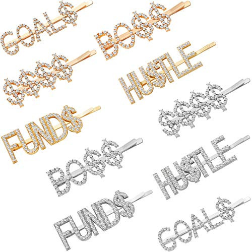 10 Pieces Dollar Sign Hair Pins Letters Bobby Pins Words Rhinestones Hair Clips Bling Crystal Letter Barrettes for Women and Girls  Christmas and More