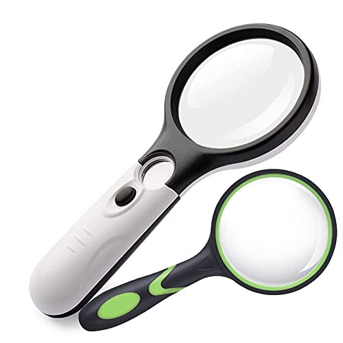 (2 Pcs) GOTDYA Magnifying Glass with Light 3X 45X Illuminated LED Magnifier Handheld Lighted Magnifying Glasses for Seniors and Low Vision Easier to Reading Fine Prints  Map and Jewelry