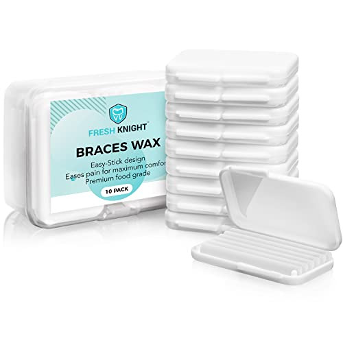 Braces Wax 10 Pack. Dental Wax for Braces & Aligners  Unscented & Flavorless - 50 Premium Orthodontic Wax Strips. White Cases. Includes storage case. Food Grade ortho brace wax. Fresh Knight. (White)