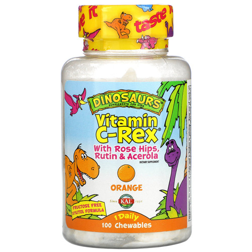 KAL  Dinosaurs  Vitamin C-Rex With Rose Hips  Rutin & Acerola  Orange  100 Chewables