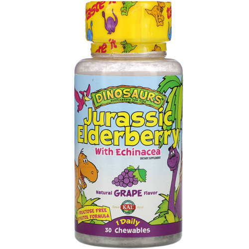 KAL  Dinosaurs  Jurassic Elderberry with Echinacea   Natural Grape Flavor  30 Chewables