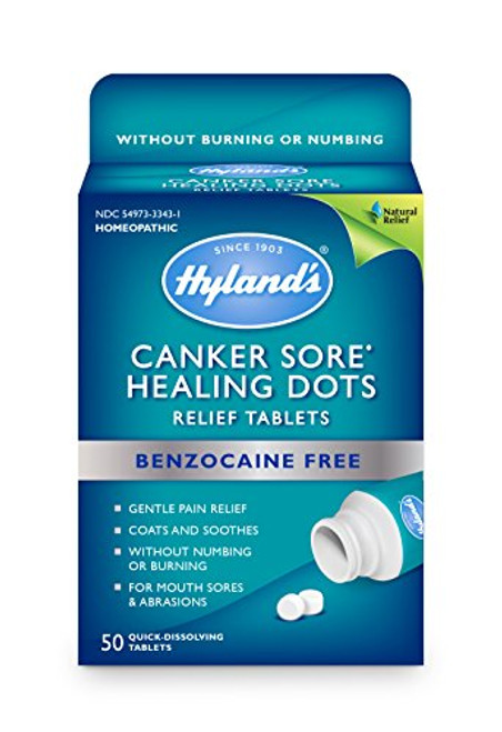 Canker Sore Relief Treatment by Hyland's  Quick Dissolving  Fast Natural Pain Relief of Mouth Ulcers and Oral Irritation  Healing Dots Tablets  50 Count