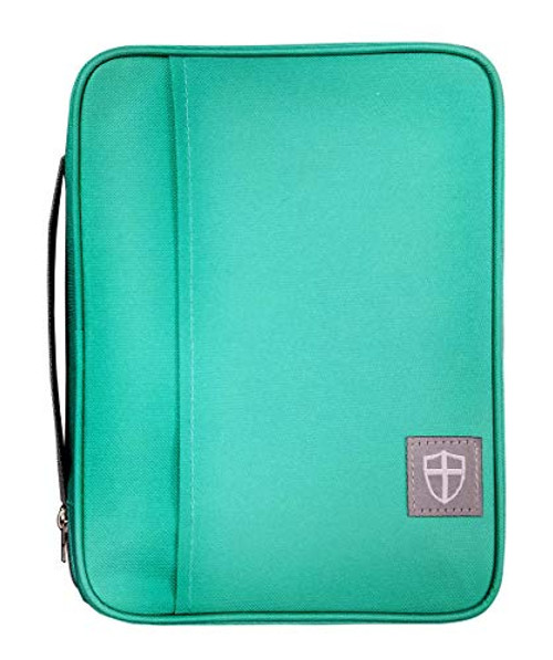 G.T. Luscombe Company  Inc. Armor of God Bible Cover & Book Cover | Oxford Cloth with Handle & Cross Emblem Zipper-Pull | 4 Pen Loops Inside Cover | Outside Pocket | Tiffany Blue Large 9 x 6.5 x 1.5”