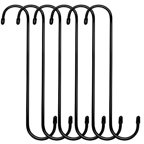 ESFUN 6 Pack 10 inch Extra Large S Hooks Black Heavy Duty Long S Hooks for Hanging Plant Extension Hooks for Kitchenware Utensils Pergola Closet Flower Basket Garden Patio Indoor Outdoor Uses