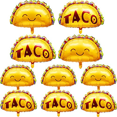 10 Pieces Taco Mylar Balloons Taco Foil Balloons Gold Taco Balloons for Birthday Wedding Baby Shower Mexican Fiesta Theme Party Decoration