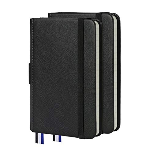 2 Pack Small Notebook Pocket Lined Journal Mini Notepad  3.5 by 5.5 Inch  Leather Hardcover  100 GSM Thick Paper (Black  Ruled)