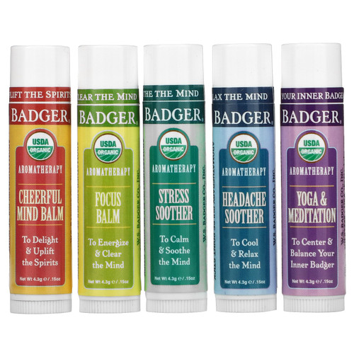 Badger Company, Organic Aromatherapy Travel Kit, 5 Pack, .15 oz (4.3 g) Each