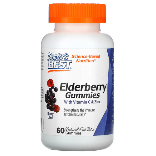 Doctor's Best  Elderberry Gummies with Vitamin C & Zinc  Berry Blast  60 Gummies