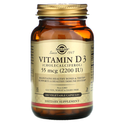Solgar  Vitamin D3 (Cholecalciferol)  55 mcg (2 200 IU)  100 Vegetable Capsules
