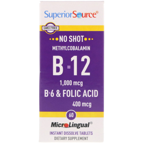 Superior Source  Methylcobalamin B-12  B-6 & Folic Acid  1 000 mg/400 mg  60 Tablets