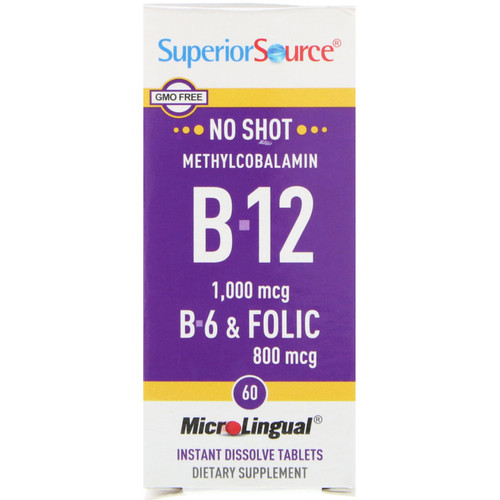 Superior Source  Methylcobalamin B-12  B-6 & Folic Acid  1 000 mg/800 mg  60 Tablets