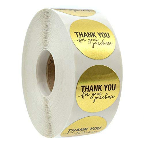 1.25" Round Gold Foil Thank You for Your Purchase Stickers / 1000 Labels per Roll
