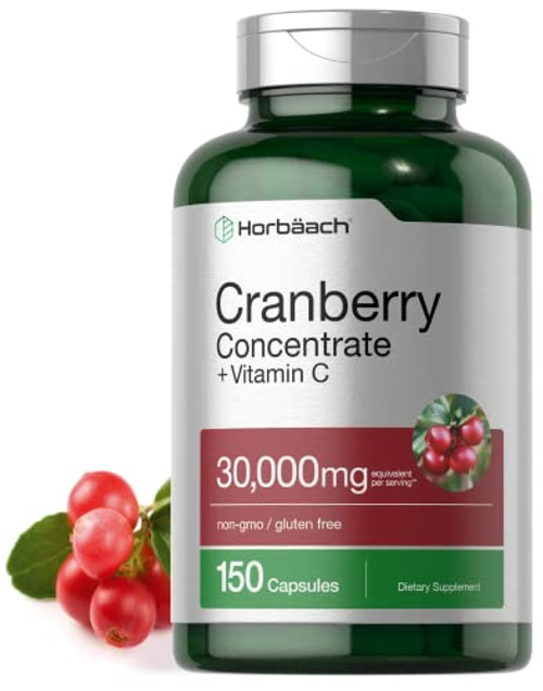 Horbaach Cranberry (30 000 mg) + Vitamin C 150 Capsules | Triple Strength Ultimate Potency | Non-GMO  Gluten Free Cranberry Pills Supplement from Concentrate Extract