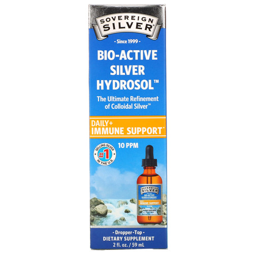 Sovereign Silver  Bio-Active Silver Hydrosol Dropper-Top  Daily + Immune Support  10 PPM  2 fl oz (59 ml)