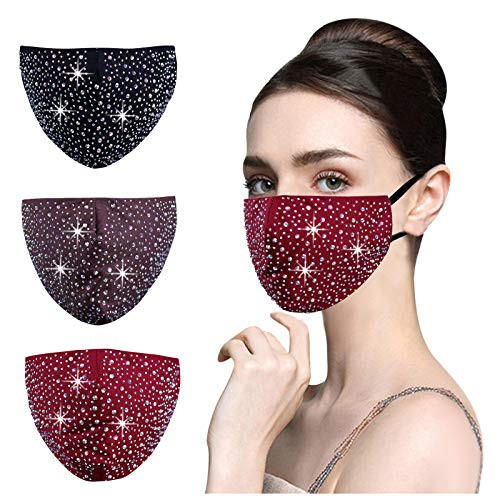 Rhinestone 100% Cotton Face Cloth Mask Reusable Breathable Washable Glitter for