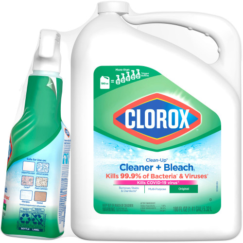 Clorox Clean-Up Cleaner with Bleach Spray Bottle, 32 oz. with Refill Bottle, 180 oz.