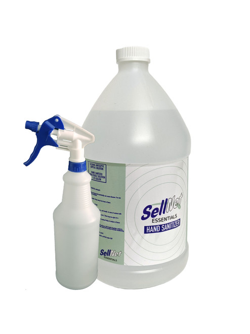 SellNet Essentials disinfettante liquido per le mani da 1 gallone e 128 once con flacone spray da 16 once | Ricarica antibatterica avanzata di grandi dimensioni, formula senza profumo al 99,99% che uccide i germi | Prodotto negli Stati Uniti 80% di alcol