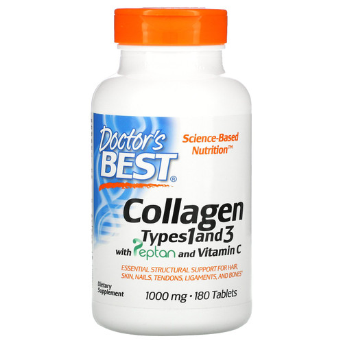 Doctor's Best  Collagen Types 1 and 3 with Peptan and Vitamin C  1 000 mg  180 Tablets