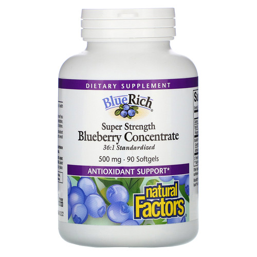 Natural Factors  BlueRich  Super Strength  Blueberry Concentrate  500 mg  90 Softgels