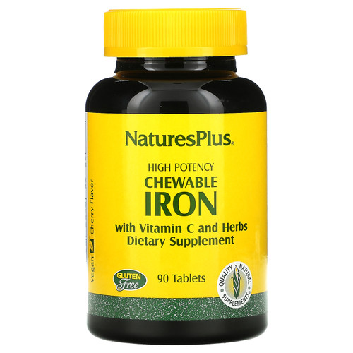Nature's Plus  High Potency Chewable Iron with Vitamin C and Herbs  Cherry  90 Tablets