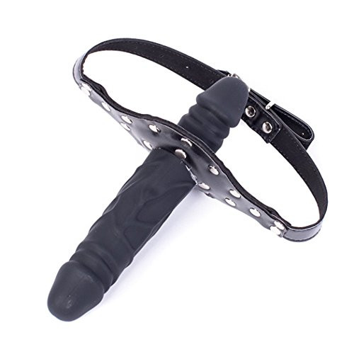 FST Double-Cock Dildo Penis Mouth Gag Mouth Plug Penis Gag with Multi-Function Oral Fixation Mouth Stuffed Bondage Leather Strap On BDSM Adult Sex Toy