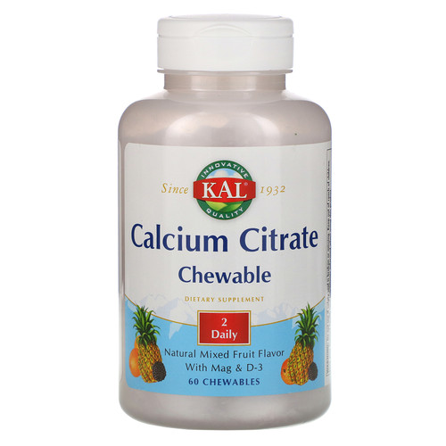 KAL  Calcium Citrate Chewable  Natural Mixed Fruit Flavor  60 Chewables