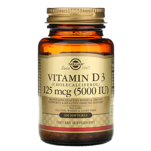 Solgar  Vitamin D3 (Cholecalciferol)  125 mcg (5 000 IU)  100 Softgels