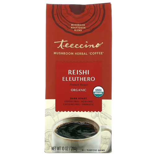 Teeccino  Mushroom Herbal Coffee  Reishi Eleuthero  Dark Roast  Caffeine Free  10 oz (284 g)