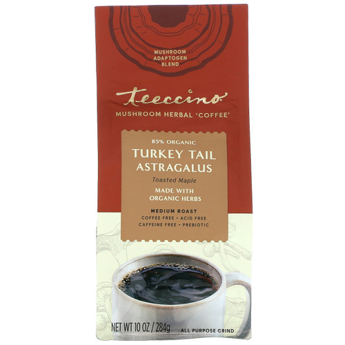 Teeccino  Mushroom Herbal 'Coffee'  Turkey Tail Astragalus  Medium Roast  Caffeine Free  10 oz (284 g)
