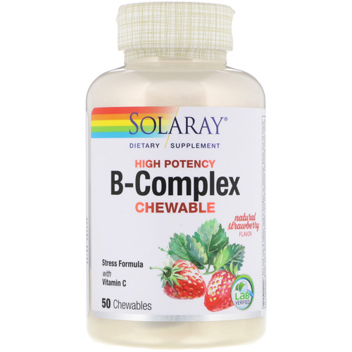 Solaray  High Potency B-Complex Chewable  Natural Strawberry Flavor  50 Chewables