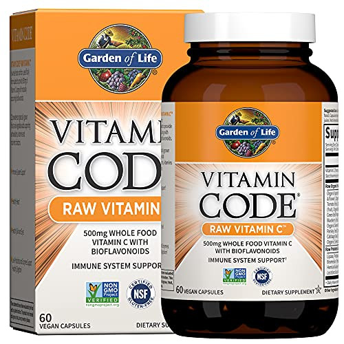 Garden of Life Vitamin Code Raw Vitamin C - 60 Capsules, 500mg Whole Food Vitamin C, Fruit & Veggie Blend, Probiotics, Vitamin C Capsules, C Vitamins Supplements for Adults, Vegan, Gluten Free