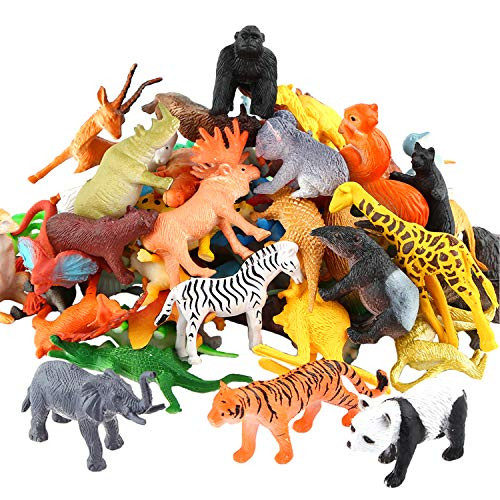 Animals Figure 54 Piece Mini Jungle Animals Toys Set ValeforToy Realistic Wild Vinyl Plastic Animal Learning Party Favors Toys for Boys Girls Kids Toddlers Forest Small Animals Playset Cupcake Topper