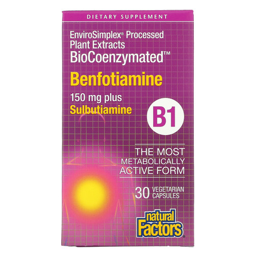 Natural Factors  BioCoenzymated  B1  Benfotiamine Plus Sulbutiamine  150 mg  30 Vegetarian Capsules