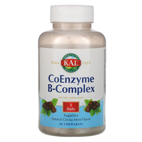 KAL  Coenzyme B-Complex  Natural Cocoa Mint  60 Chewables