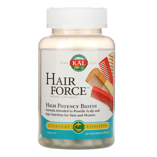 KAL  Hair Force  High Potency Biotin  60 Vegetarian Capsules