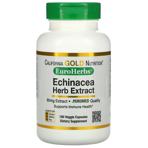 California Gold Nutrition, EuroHerbs, Echinacea Herb Extract, 80 mg, 180 Veggie Capsules