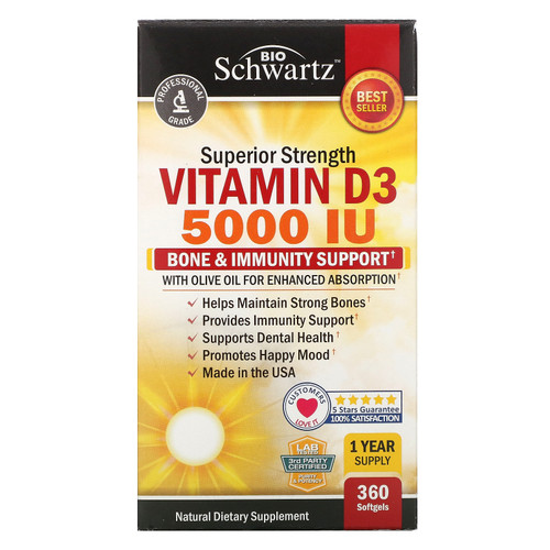 BioSchwartz  Superior Strength Vitamin D3  5 000 IU  360 Softgels