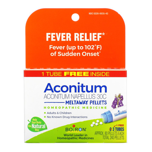 Boiron  Aconitum  Fever Relief  Meltaway Pellets  30C  3 Tubes  80 Pellets Each