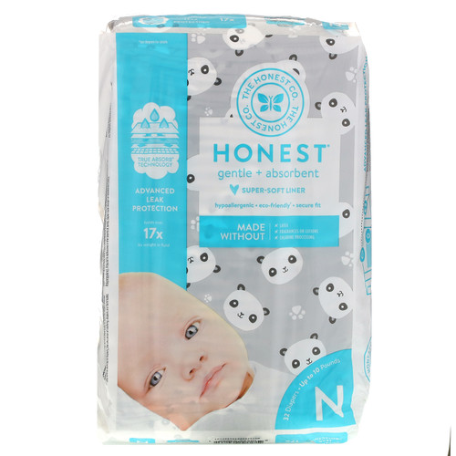 The Honest Company  Honest Diapers  Super-Soft Liner  Newborn  Up to 10 Pounds  Pandas  32 Diapers