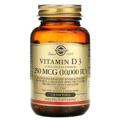 Solgar  Vitamin D3 (Cholecalciferol)  250 mcg (10 000 IU)  120 Softgels