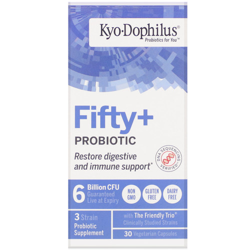 Kyolic  Kyo-Dophilus  Fifty + Probiotic  6 Billion CFU  30 Vegetarian Capsules