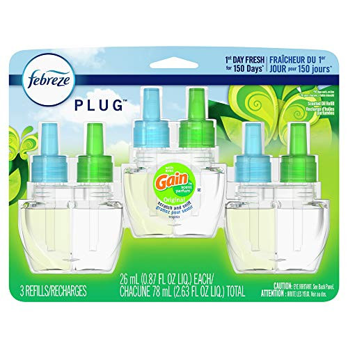 Febreze Plug in Air Fresheners  Gain Original Scent  Odor Eliminator for Strong Odors  Scented Oil Refill (3 Count)