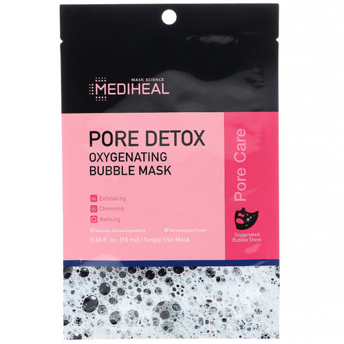 Mediheal  Pore Detox  Oxygenating Bubble Beauty Mask  5 Sheets  0.60 fl oz (18 ml) Each