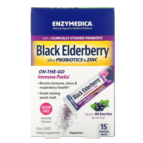 Enzymedica  Black Elderberry Plus Probiotics & Zinc  15 Powder Packs