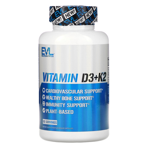 EVLution Nutrition  Vitamin D3+K2  60 Veggie Capsules