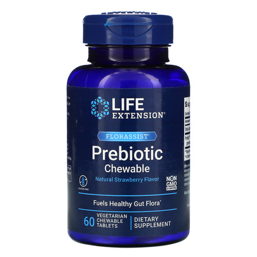 Life Extension  FLORASSIST Prebiotic Chewable  Natural Strawberry Flavor  60 Chewable Tablets