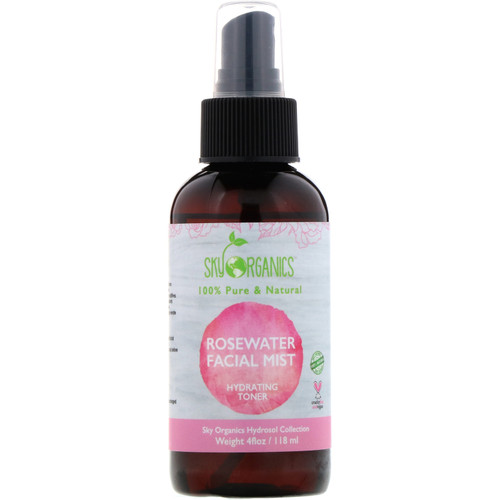 Sky Organics  100% Pure Organic  Rose Water Facial Mist  Hydrating Toner  4 fl oz (118 ml)