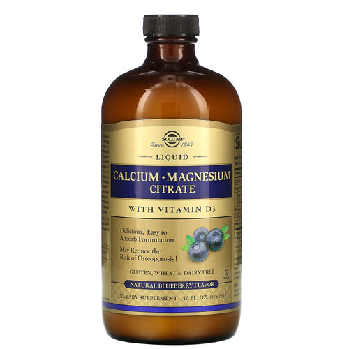 Solgar  Calcium Magnesium Citrate Liquid with Vitamin D3  Natural Blueberry  16 fl oz (473 ml)